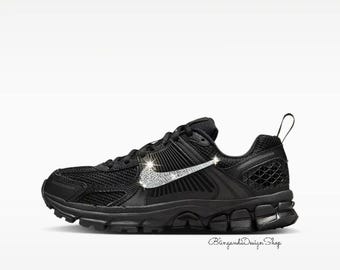 Bling Black Vomero 5 Girls Shoes Customized with Clear Swarovski Crystals, Casual Sneakers