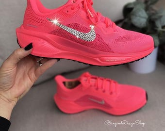 Bling Womens Pegasus 41 Hot Pink Sneakers Shoes Customized with Crystals