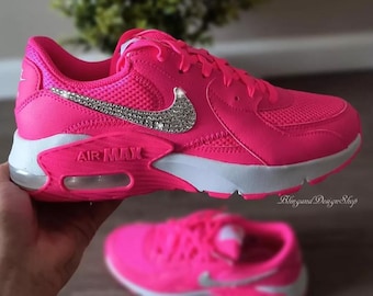 Scarpe da ginnastica rosa bianche Air Max Excee da donna personalizzate con cristalli