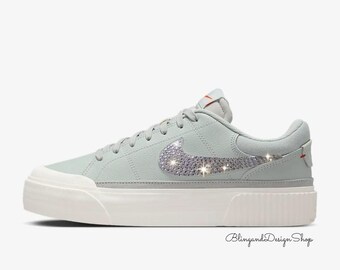 Bling Swarovski Women's Court Legacy Lift Sail Green Sneakers Shoes Customized with Clear Crystals
