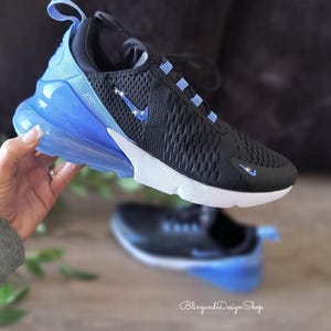 Bling Womens Air Max 270 Blue Black Sneakers Shoes Customized with Swarovski Crystals