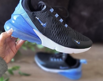 Zapatillas Air Max 270 para mujer, color azul y negro, personalizadas con cristales de Swarovski.