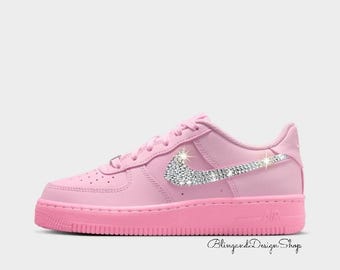 Dziewczęce buty Swarovski Air Force 1 Low Pink z kryształkami i błyszczącymi trampkami