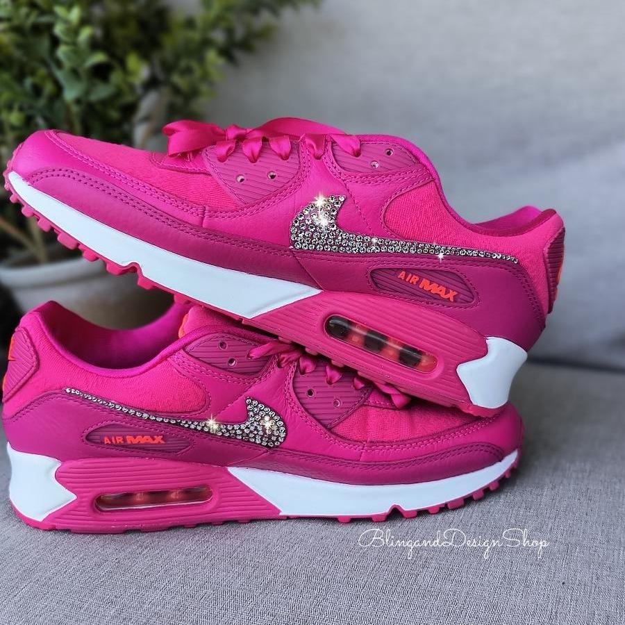 nike air max 90's in pink with swarovski silver crystals