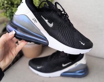 Bling Womens Air Max 270 Black Pink Sneakers Customized with Swarovski Crystals