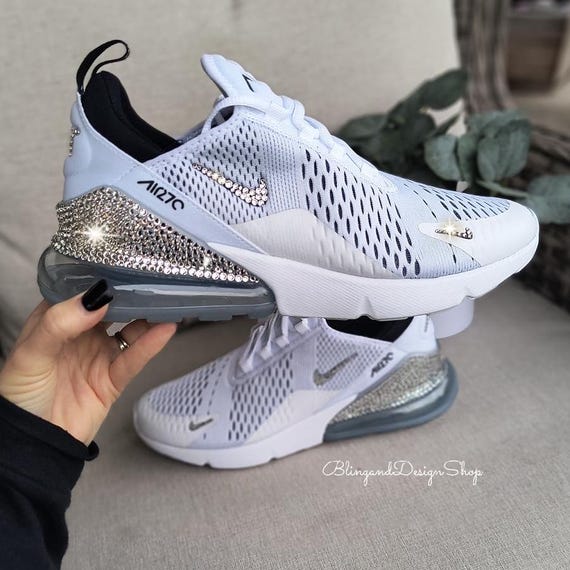 Bling Air Max 270 Womens White Sneakers Shoes Customized With
