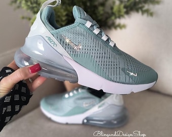 Zapatillas Air Max 270 Bling para mujer, color verde y blanco, personalizadas con cristales Swarovski.