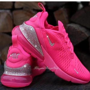 Bling Womens Air Max 270 Hyper Pink Sneakers Shoes Customized with Clear Crystals