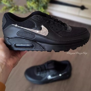 Bling Womens Air Max 90 Black Sneakers Shoes Customized with Crystals