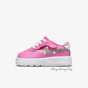 Pink Bling Force 1 Low Easy On Girls Toddler Sneaker Shoes Customized with Crystals, Customized Baby Girls Tennis Shoes