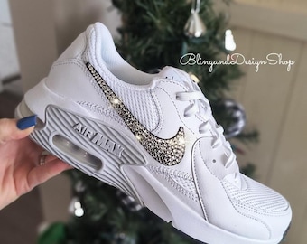 Swarovski Bling Air Max Excee Women's White Sneakers Shoes Customized with Crystal Rhinestones