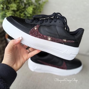 Bling Air Force 1 PLT.AF.ORM Womens Black Sneakers Shoes Customized with Purple Swarovski Crystals Platform Sneakers