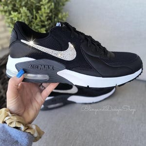 Bling Air Max Excee Womens Black Sneakers Customized with Clear Swarovski Crystals