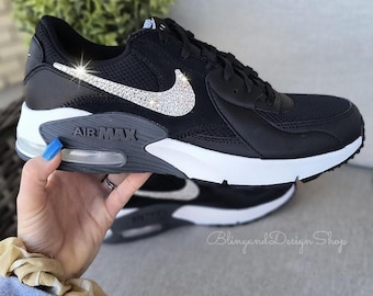 Bling Air Max Excee Womens Black Sneakers Customized with Clear Swarovski Crystals