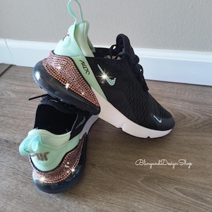 Bling Womens Air Max 270 Teal Black Sneakers Shoes Customized with Swarovski Crystals