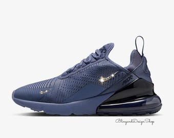 Swarovski Women's Air Max 270 Navy Blue Sneakers Blinged with Crystals Customized