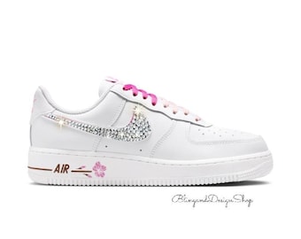NEW Swarovski Women's Air Force 1 07 SE Floral Shoes Customized with Clear Crystals Rhinestones