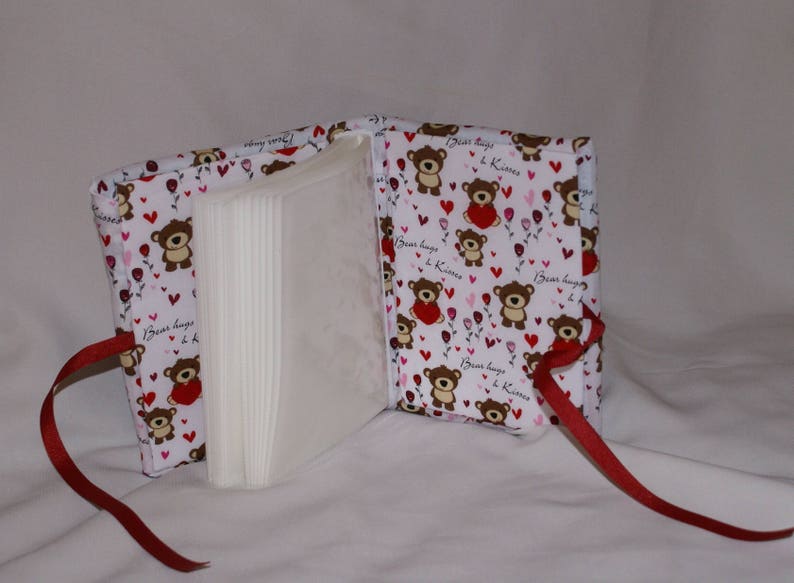 CLEARANCE SALE 10/% OFF Valentine Bear Hugs and Kisses Handmade Fabric Padded Photo Album