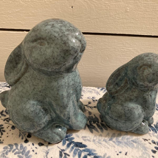 Blue Ceramic Rabbits – Shelf Decor, Tiered Tray Accent, Easter
