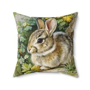 Whimsical Rabbit Throw Pillow - Nature Decor, Spring Home Accent, Animal Lover Gift, Cozy Living Room Cushion, Vintage Style