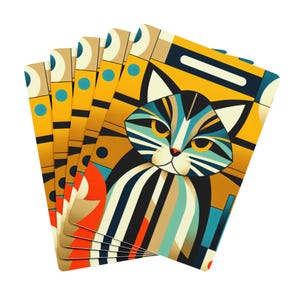 Juego de cartas de póker: diseño de gato art déco, regalo divertido para una noche de juegos, baraja coleccionable, cartas de arte moderno, baraja única
