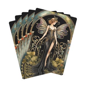Baraja de cartas hecha en el Reino Unido, cartas de póker con diseño de hadas Art Déco Art Nouveau, juego de cartas mágico para jugadores, baraja única.