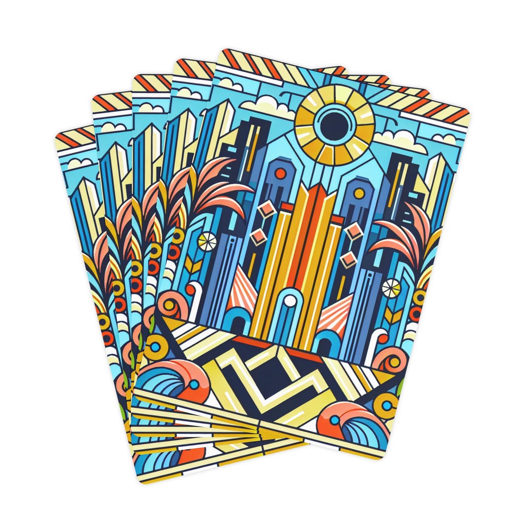 Playing Cards, Colorful Art Deco Inspired Poker Cards Deck - Game Night ...