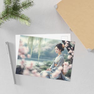 Serene Japanse kunst ansichtkaarten, elegante natuurfotografie, bloemengroetkaarten, cadeau voor kunstliefhebbers, woondecoratie