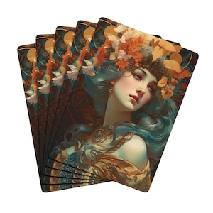 Cartas de pôquer, baralho de cartas Art Nouveau Lady, conjunto de pôquer colorido para noite de jogo, presente exclusivo para jogadores de cartas, baralho de cartas colecionáveis para