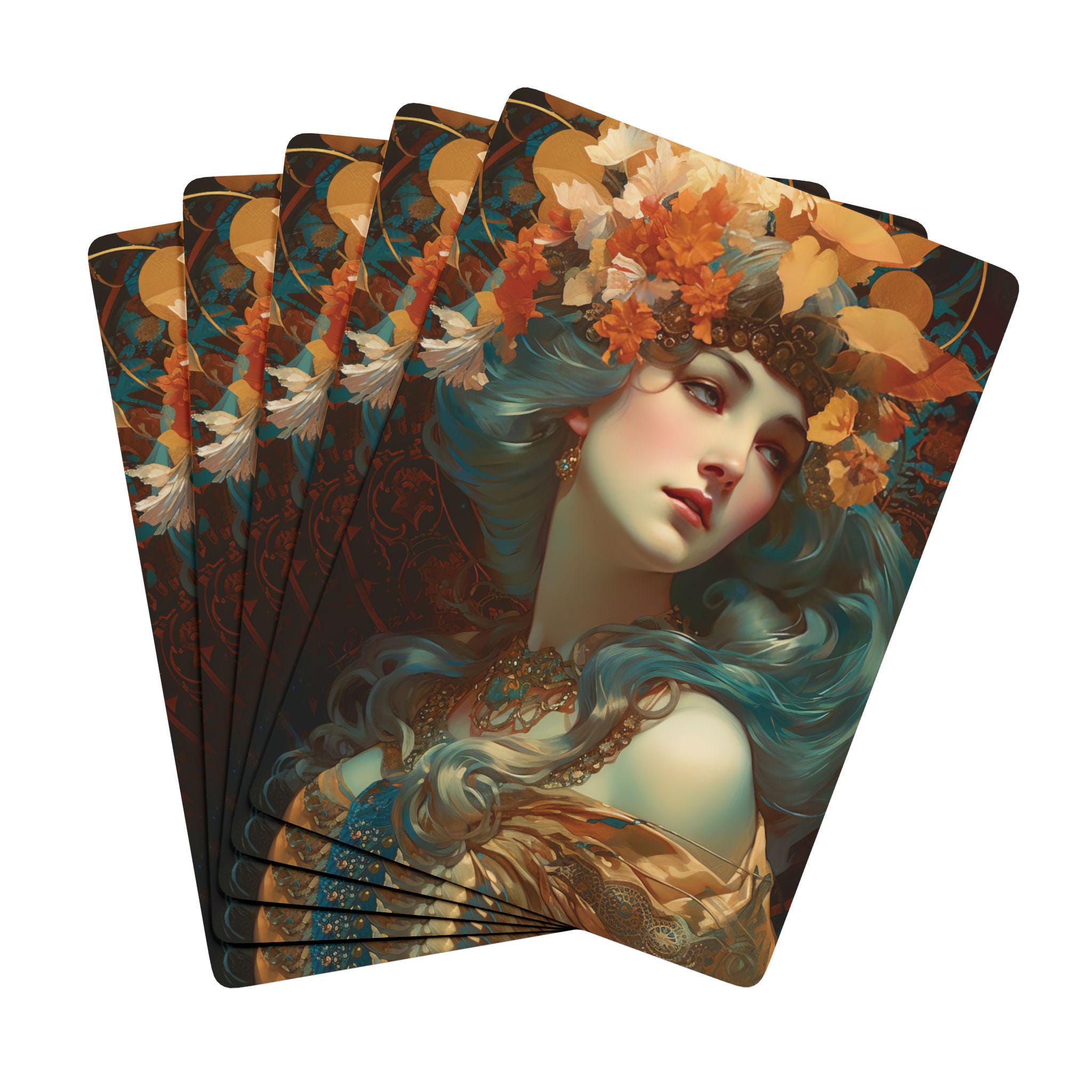 Discover Art Nouveau Lady Poker Cards: Colorful Collectible Card Deck