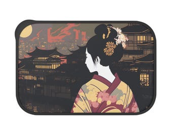 Geisha Kimono Illustration PLA Bento Box with Band and Utensils