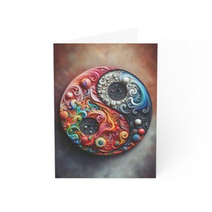 Tarjetas de felicitación Yin Yang, tarjetas de arte coloridas para todas las ocasiones, juego de tarjetas único para cumpleaños, días festivos, amistad