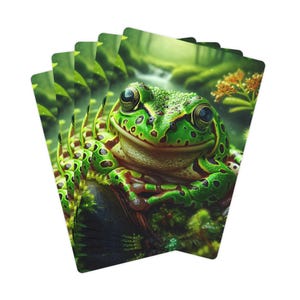 Feito no Reino Unido - Cartas de pôquer personalizadas Frog Face - Baralho com revestimento UV de alta qualidade com 52 cartas e 2 curingas - Caixa branca incluída