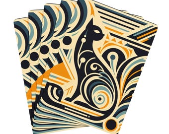 Art Deco Cat Poker Cards: Unique Cat Lover Card Game