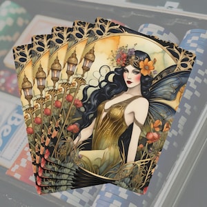 Baraja de cartas de póquer de hadas Art Deco, divertida noche de juegos de fantasía mágica, baraja de cartas ilustrada, regalo único para jugadores de cartas, noche de póquer