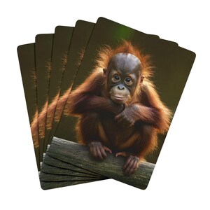 Lindos naipes de orangután bebé, divertido juego de baraja de animales, regalo para una noche de juego, juego de cartas de póquer, baraja de póquer con temática de jungla, juegos de cartas de vida salvaje únicos