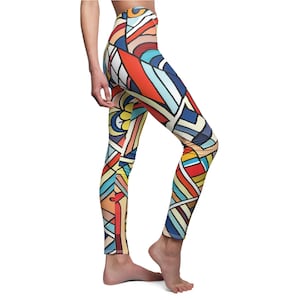 Leggings Colorful Art Deco Women&#39;s Pants, Stretchy Yoga Tights, Graphic Print Boho Fashion Apparel, Trendy Workout Leggings, Casual Wear for