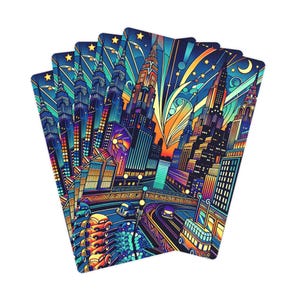 Carte da poker ispirate all'Art Déco, realizzate nel Regno Unito, per una serata di poker alla moda a New York - Carta lucida con rivestimento UV da 300 g/m² di alta qualità - 52 carte, 2 jolly