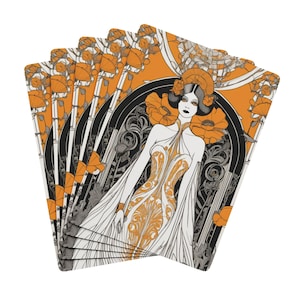 Cartas de póker, diseño Art Déco de dama oriental - Noches de juego, regalo para gamers, cartas coleccionables, decoración para noches de póker, juegos de cartas únicos