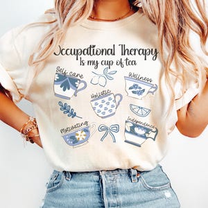 Comfort Colors Occupational Therapy Shirt, OT Shirt, Blue Toile Floral Shirt, Occupational Therapist Tshirt, SPED Shirt, COTA Gift