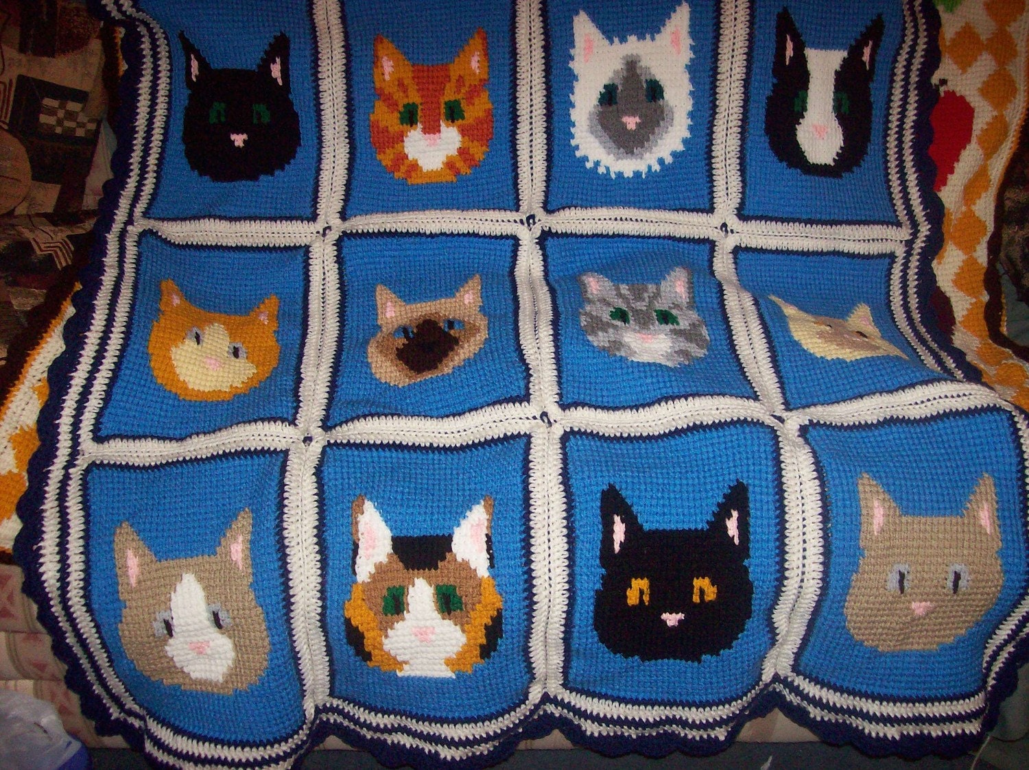 Crocheted Cat Afghan Etsy