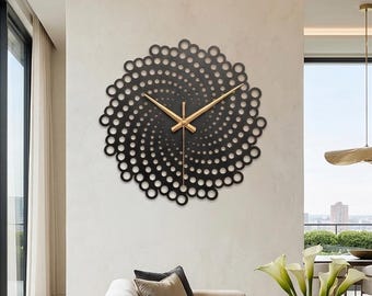 Metal Wall Clock, Oversized Minimalist Silent Gear Wheel Design