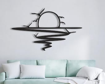 Sunrise Metal Wall Art: Seagulls, Abstract Sunset, Modern Home Decor