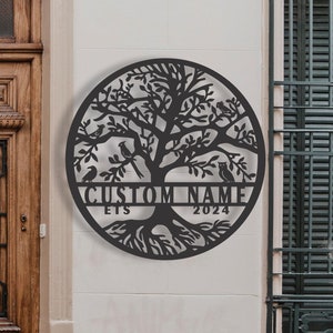 Custom Metal Family Name Sign: 3D Tree of Life Wall Decor