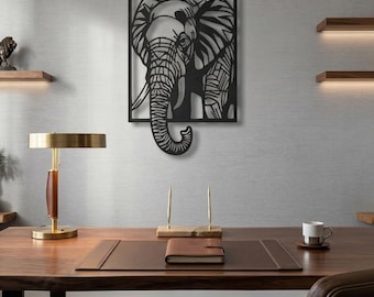 Abstract Elephant Metal Wall Art: Geometric African Decor