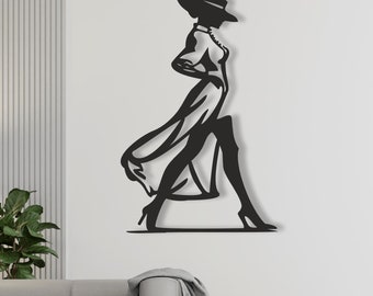 Minimalist Woman Metal Wall Art: Elegant Line Art Decor