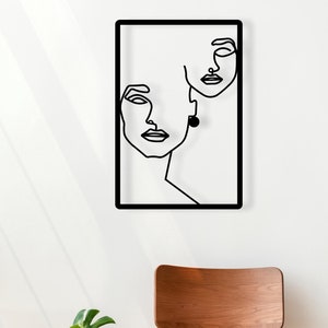 Woman Metal Wall Decor Two Faces, Woman Metal Wall Art, Metal Wall Art, Valentine's Day Gift, Minimalist Line Art, Elegant Metal Wall Art