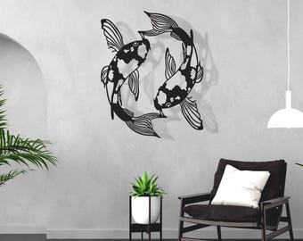 Koi Fish Metal Wall Art, Zen Koi Fish Metal Art, Koi Fish Large Metal Art, Feng Shui Home Decor, School of Fish Family Interior Wall Decor
