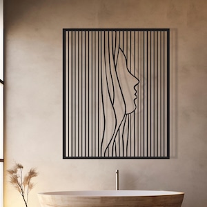 Abstract Woman Face Metal Wall Decor, Metal Wall Art, Woman Metal Decor, Valentine's Day Gift, Minimalist Line Art, Gift For Her, Woman Art
