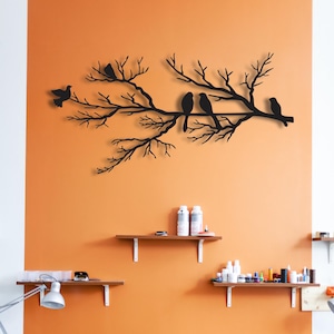 Metal Birds on Branch Wall Decor: 3D Garden Art